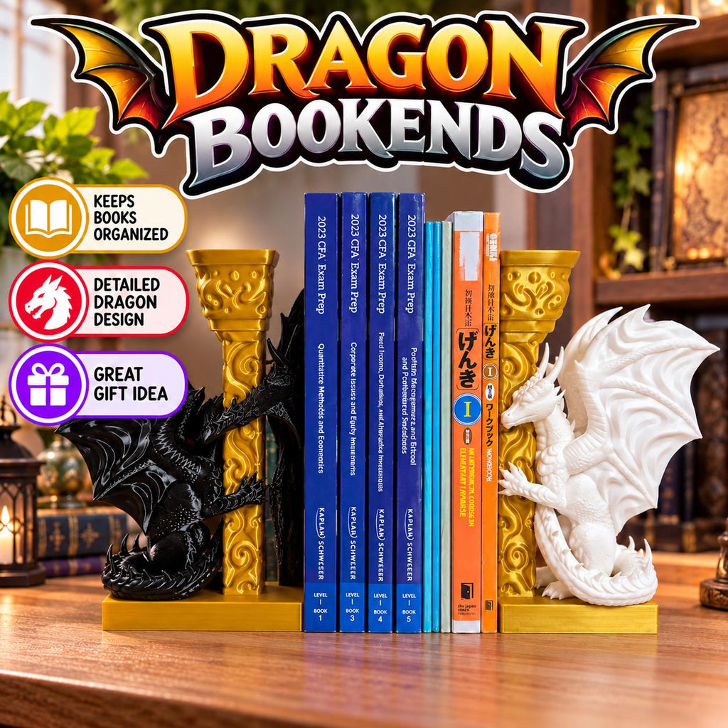 3D Printed Dragon Bookends: Medieval Book Storage