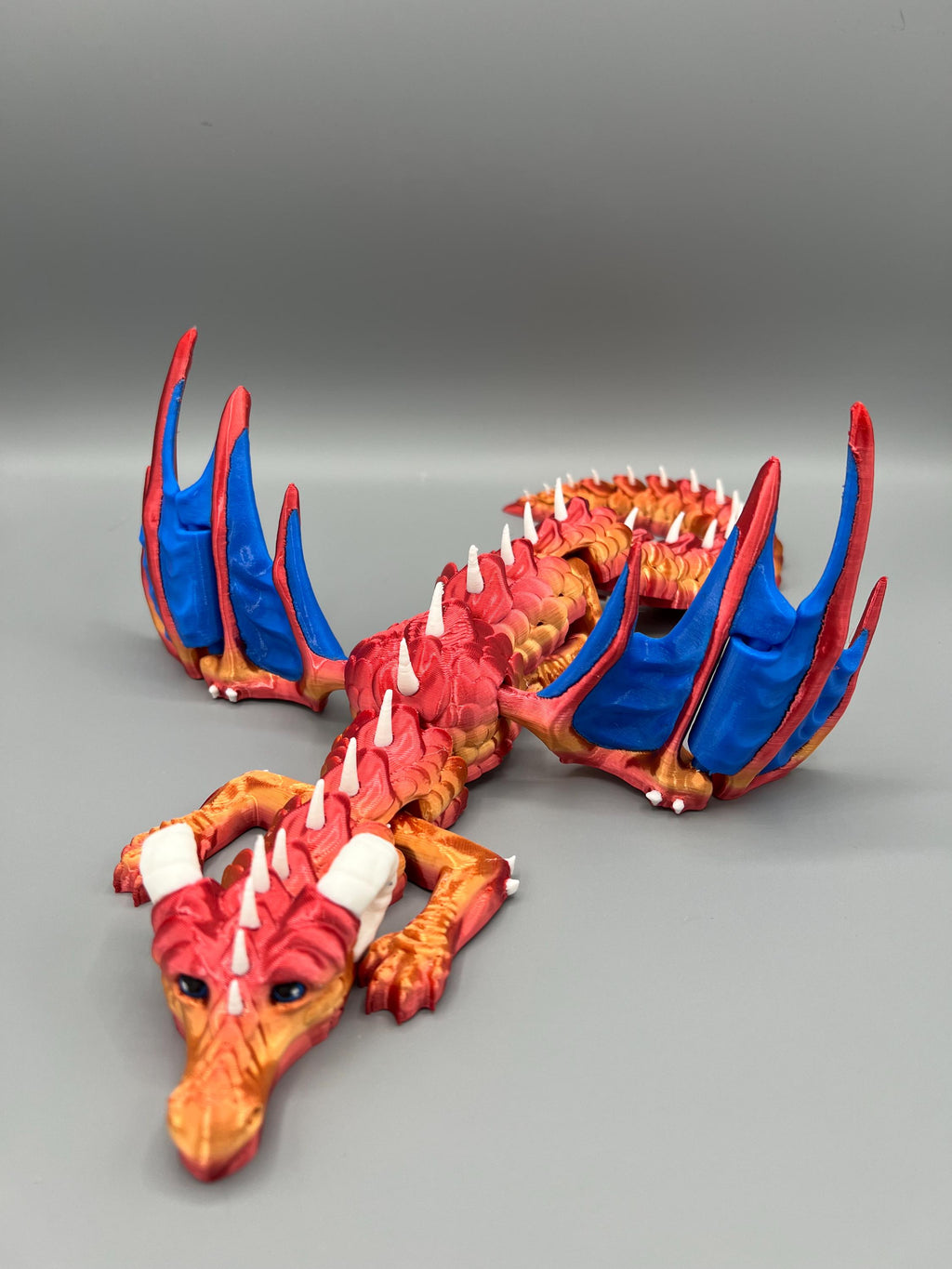 Articulating Ram Horned Dragon: 3D Printed Fidget Toy, 19 Inch Fantasy Decor