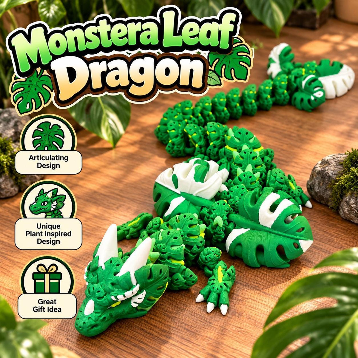 Monstera Leaf Dragon Toy | 3D Printed Articulated Fidget Desk Buddy