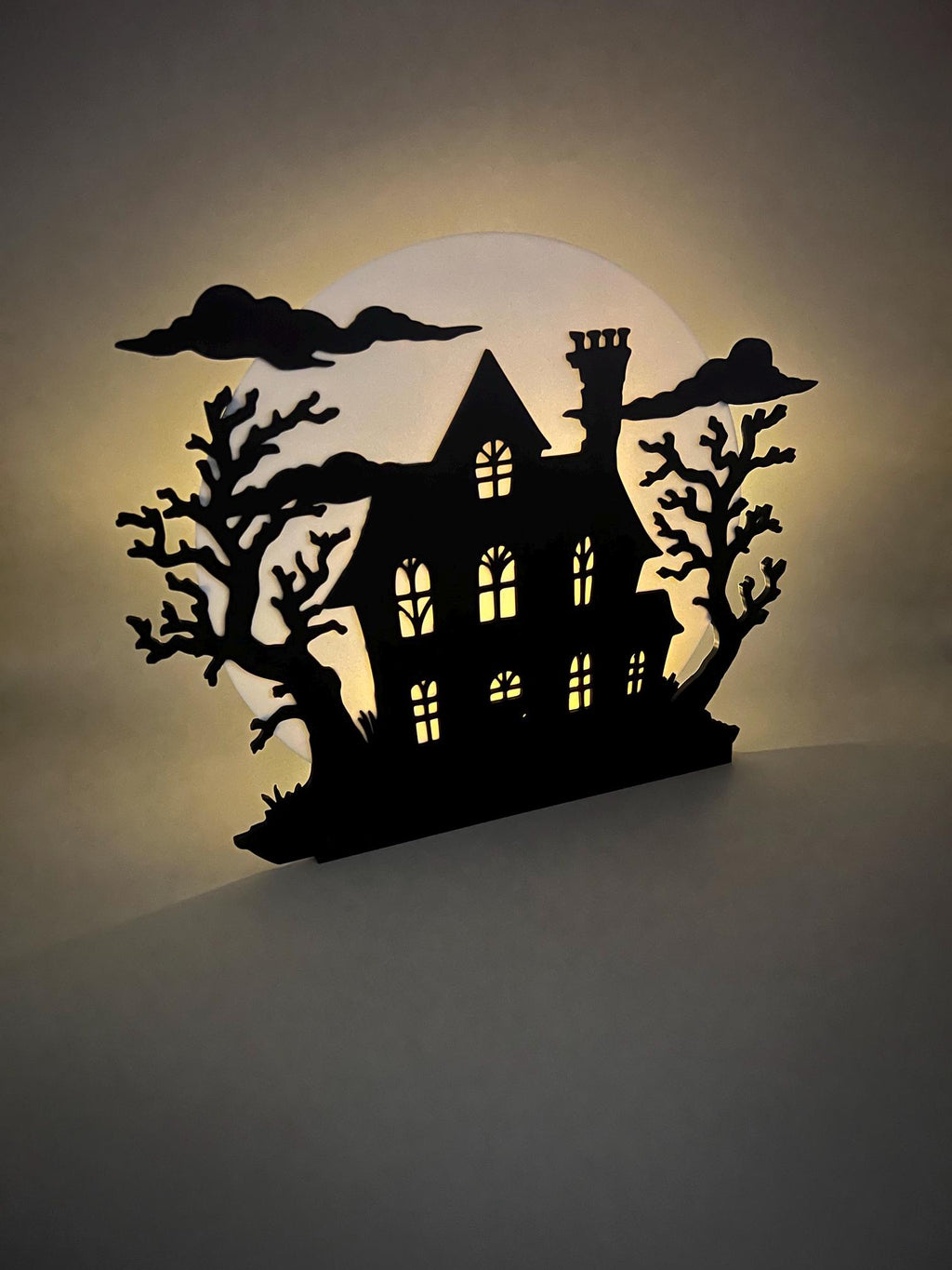 3D Printed Haunted House Silhouette Display | Spooky Halloween Moon Decor