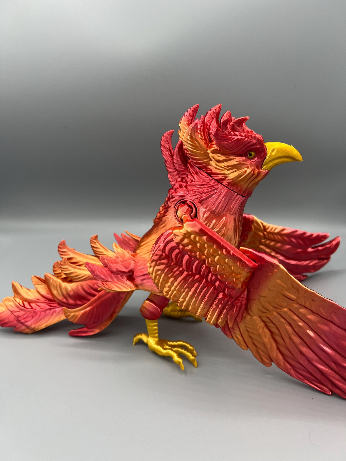 3D Printed Articulating Phoenix Toy: Red-Orange-Gold Flexi Bird