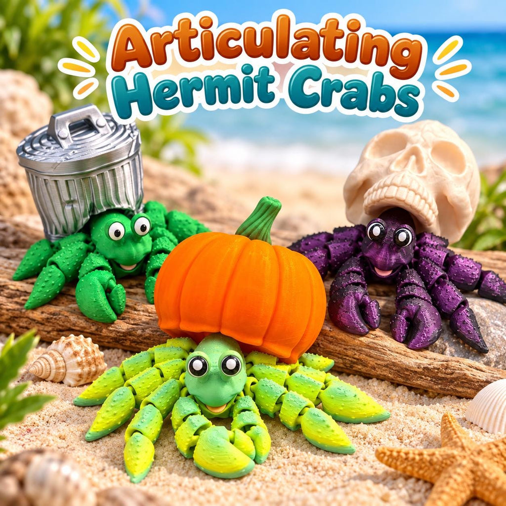 3D Printed Articulating Hermit Crab: Halloween, Skull, or Trash Can