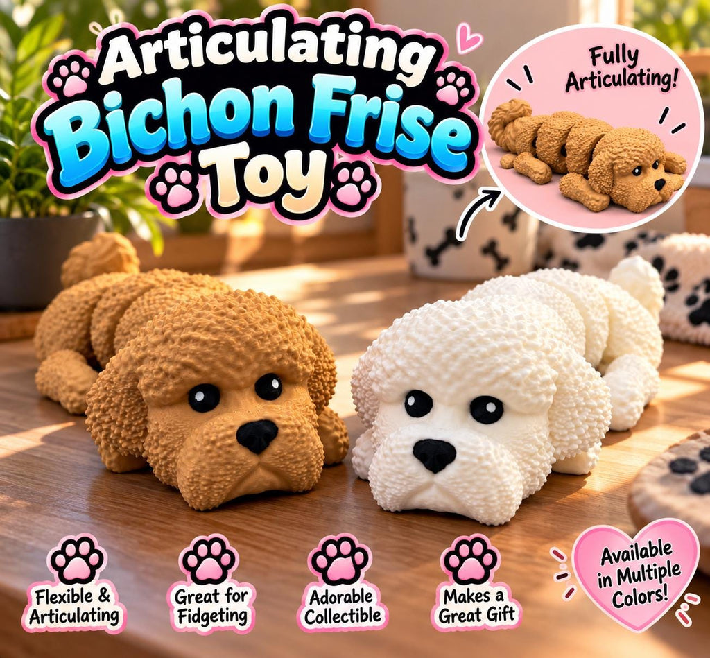 Articulating 3D Printed Bichon Frise Toy: Flexible Dog Lover Gift