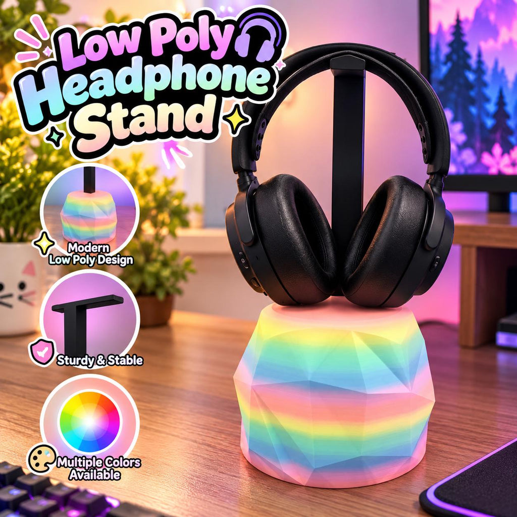 Low Poly Headphone Stand | Geometric Rock-Inspired Gaming Headset Holder | Custom Colors
