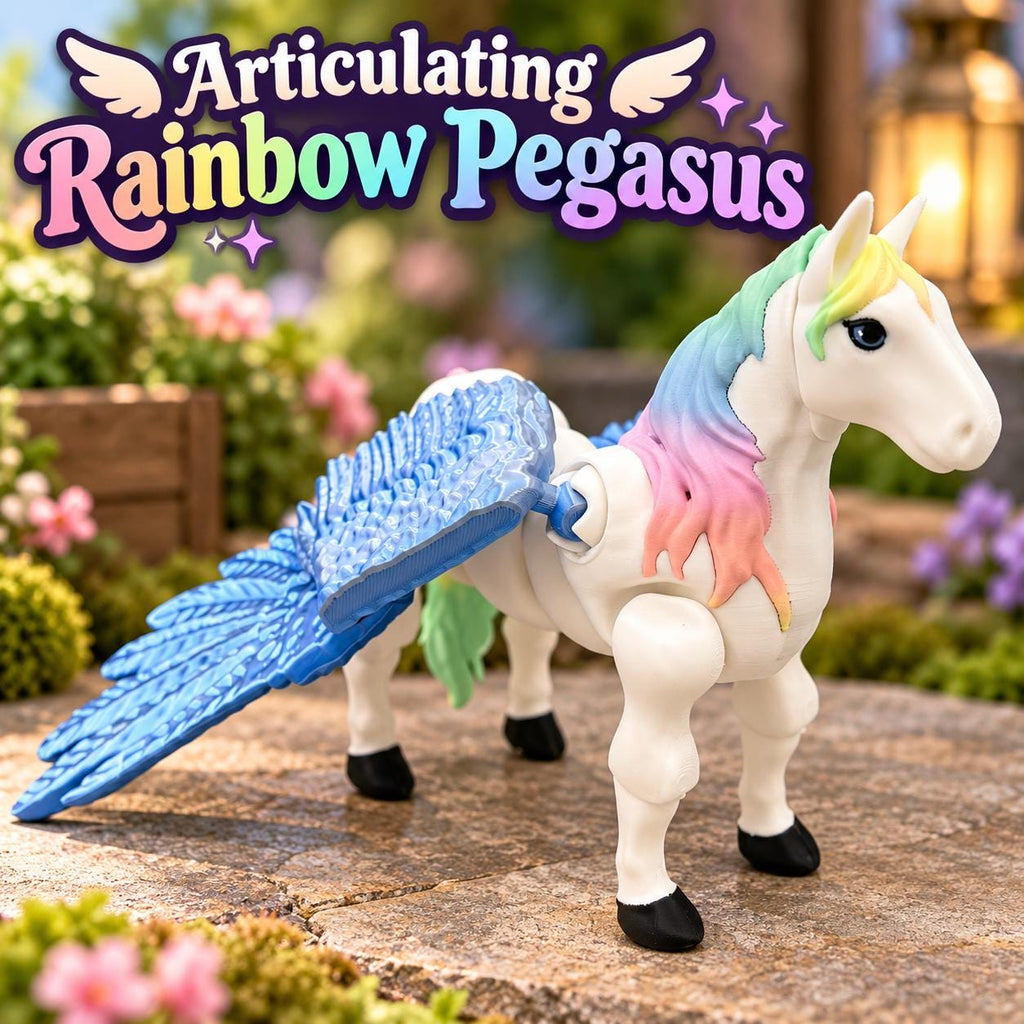 3D Printed Articulating Rainbow Pegasus: Fantasy Fidget Toy