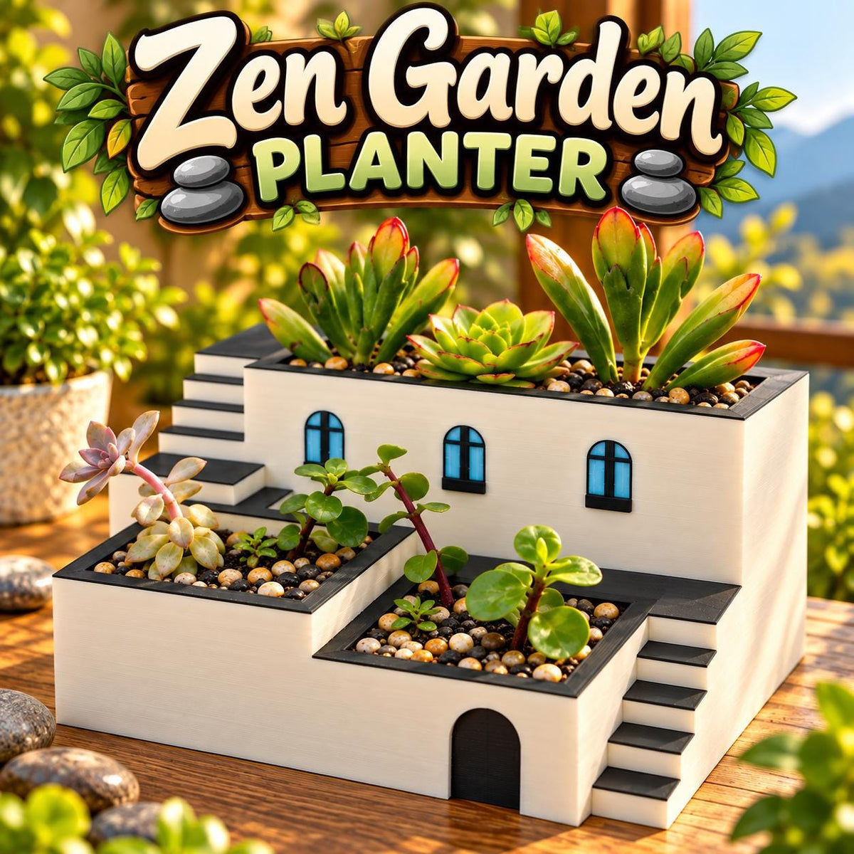 3D Printed Zen Garden Planter: Tiered Succulent Home Decor
