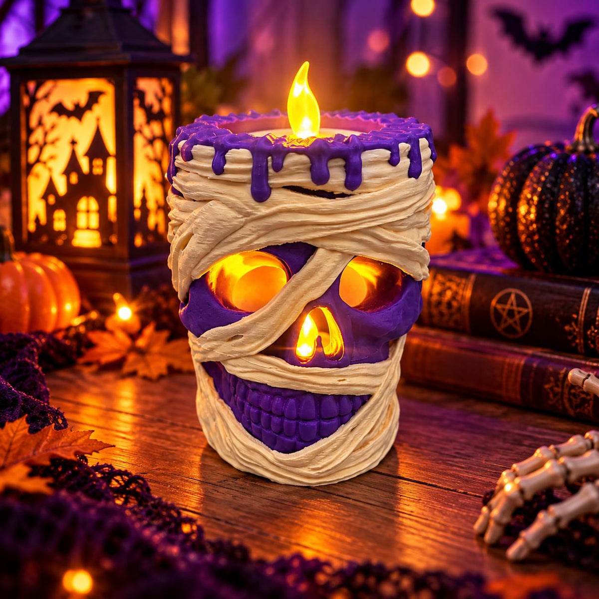 3D Printed Mummy Tealight Holder – Spooky Halloween Decor, Glowing Eyes & Nose