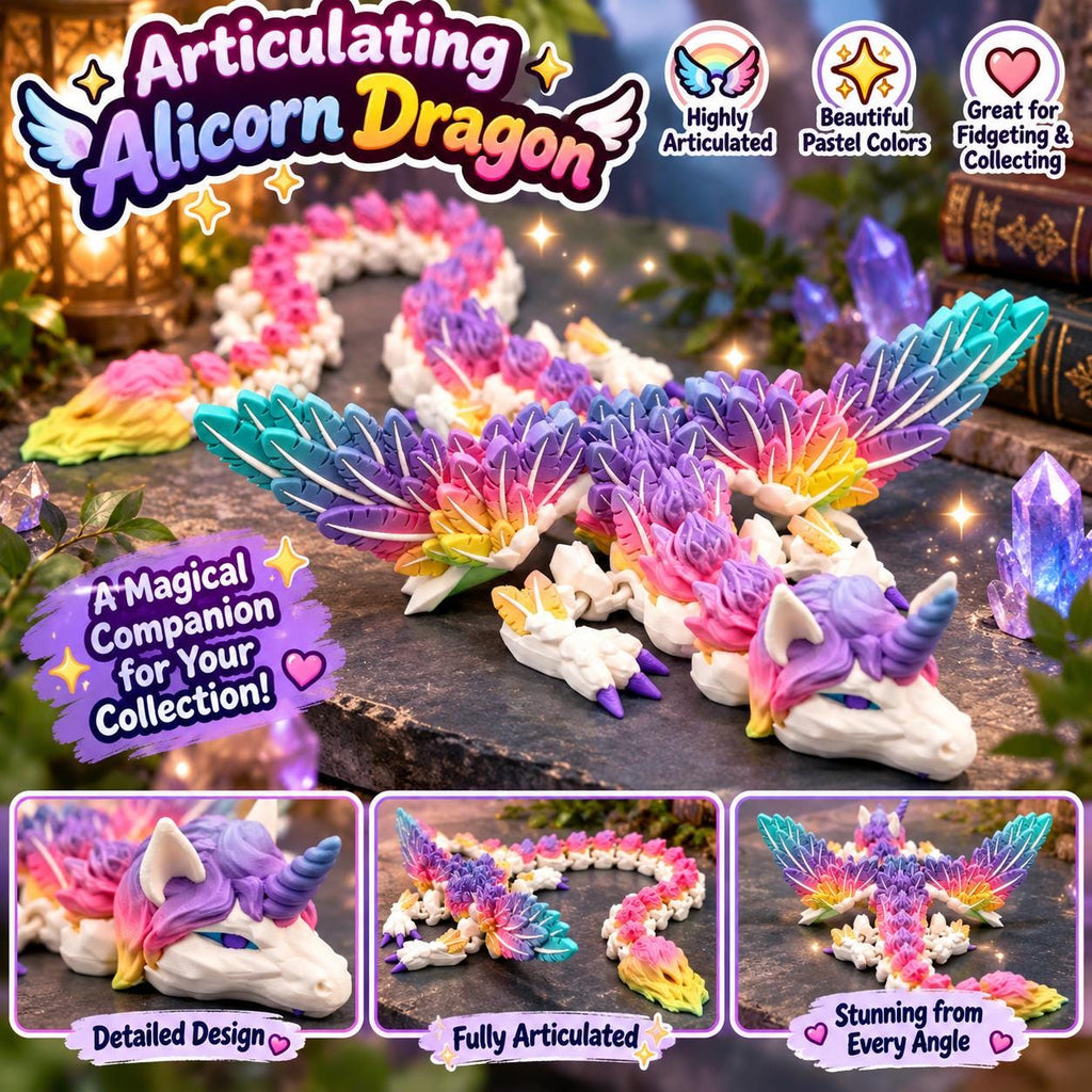 3D Printed Articulating Alicorn Dragon: Rainbow Unicorn Pegasus Fidget Toy