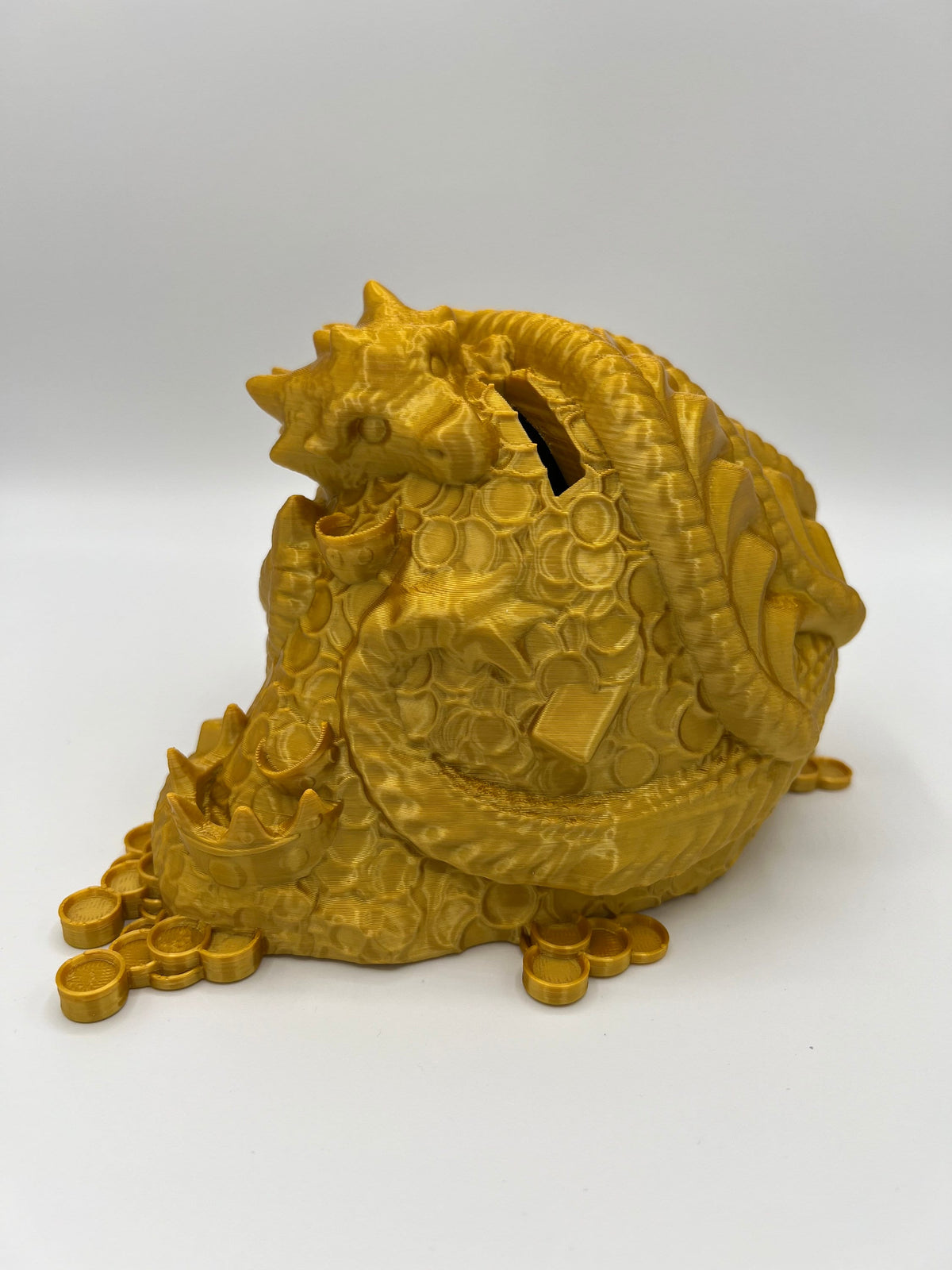 3D Printed Dragon Piggy Bank: Silky Gold Coin Storage