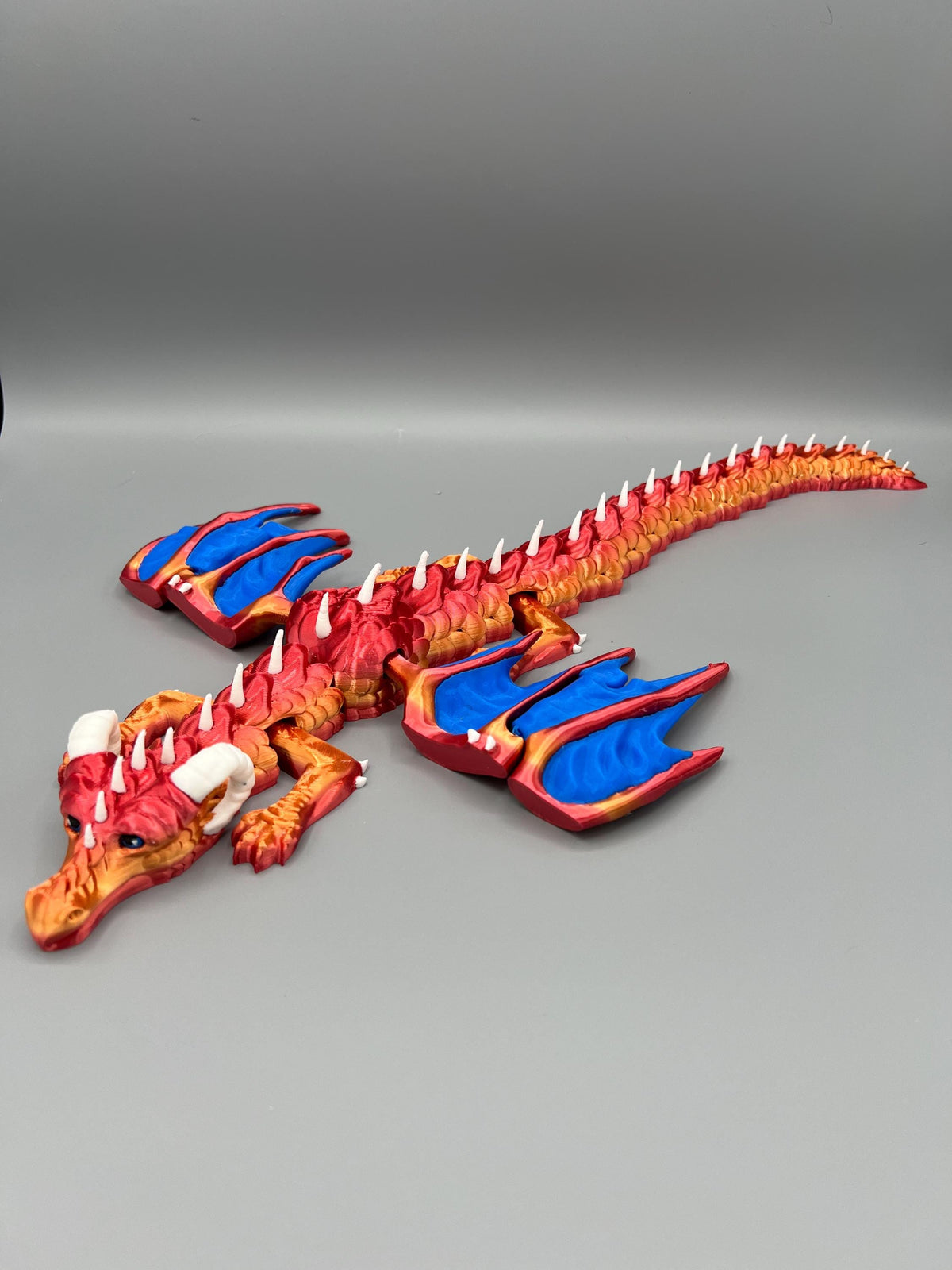 Articulating Ram Horned Dragon: 3D Printed Fidget Toy, 19 Inch Fantasy Decor