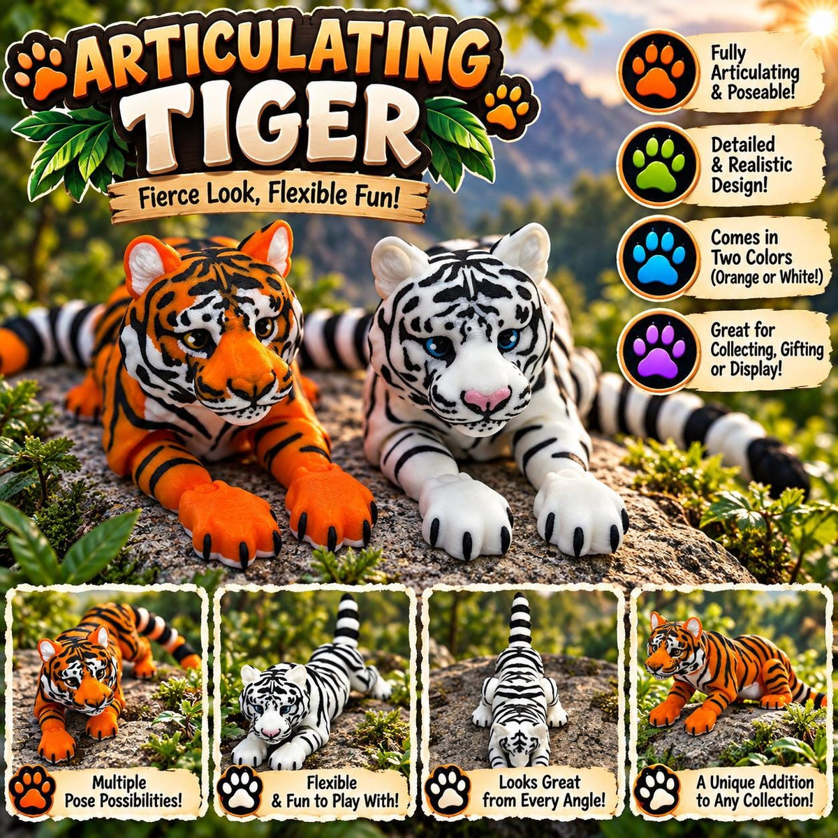 15in Flexi Articulating Tiger: 3D Printed Fidget Toy