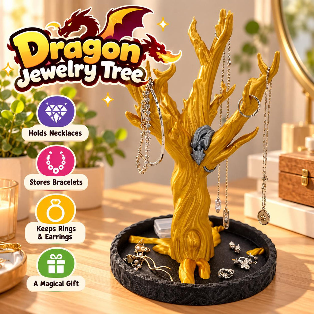 Gold Dragon Jewelry Tree: 3D Printed Ring & Necklace Holder