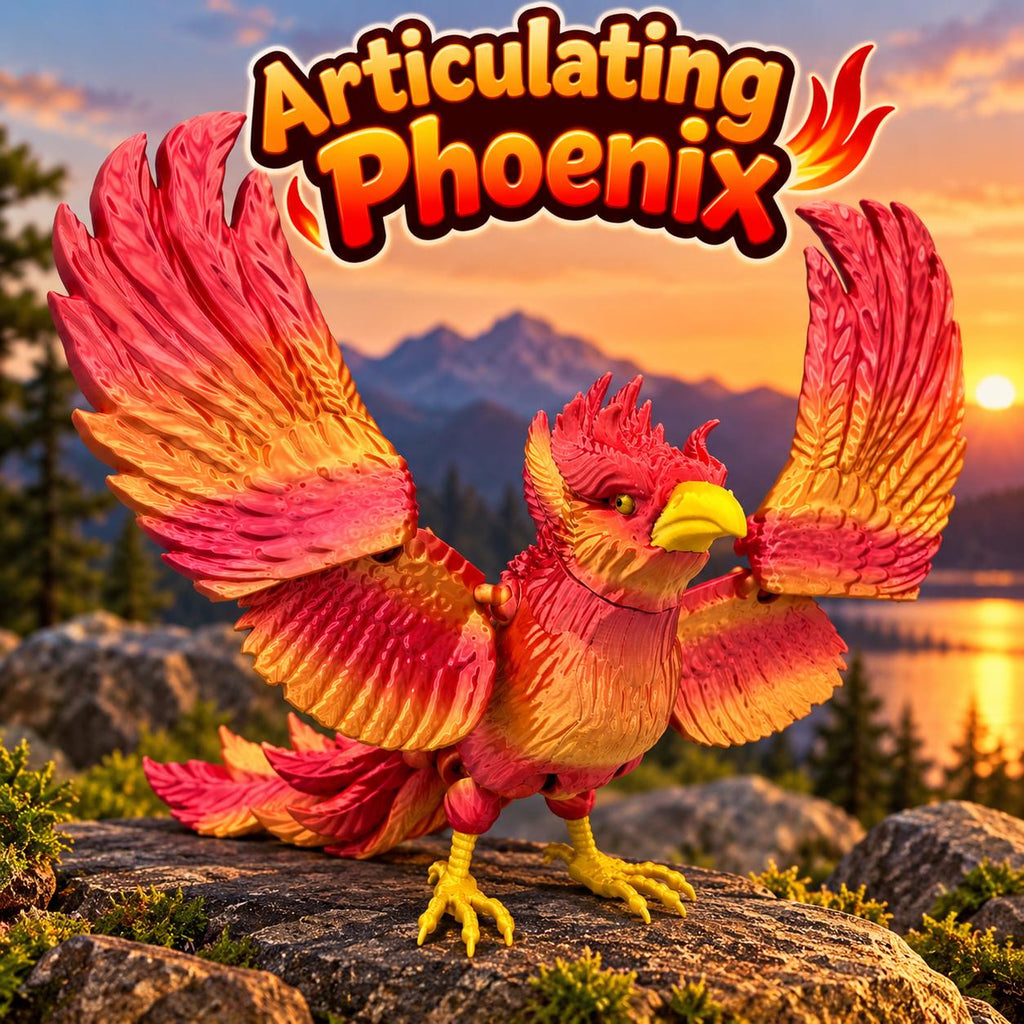 3D Printed Articulating Phoenix Toy: Red-Orange-Gold Flexi Bird