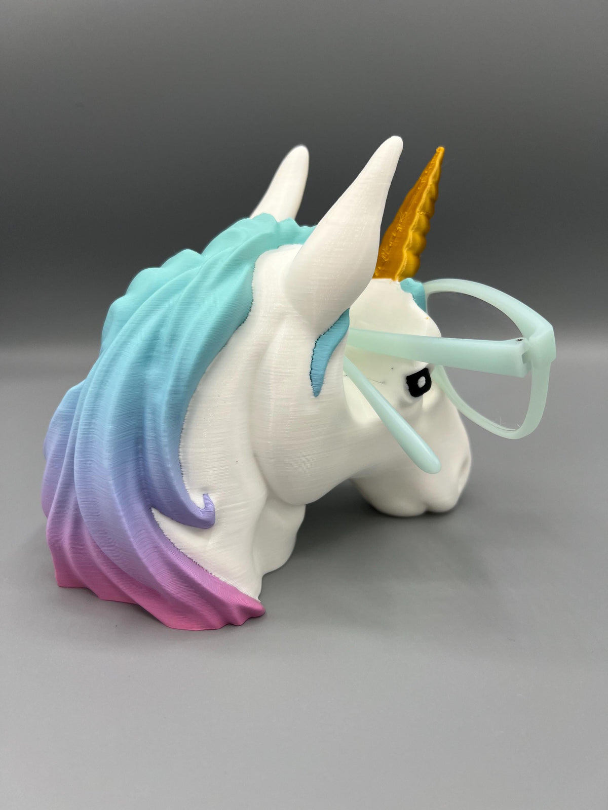 3D Printed Unicorn Eyeglass Holder: Rainbow Mane Desk Decor