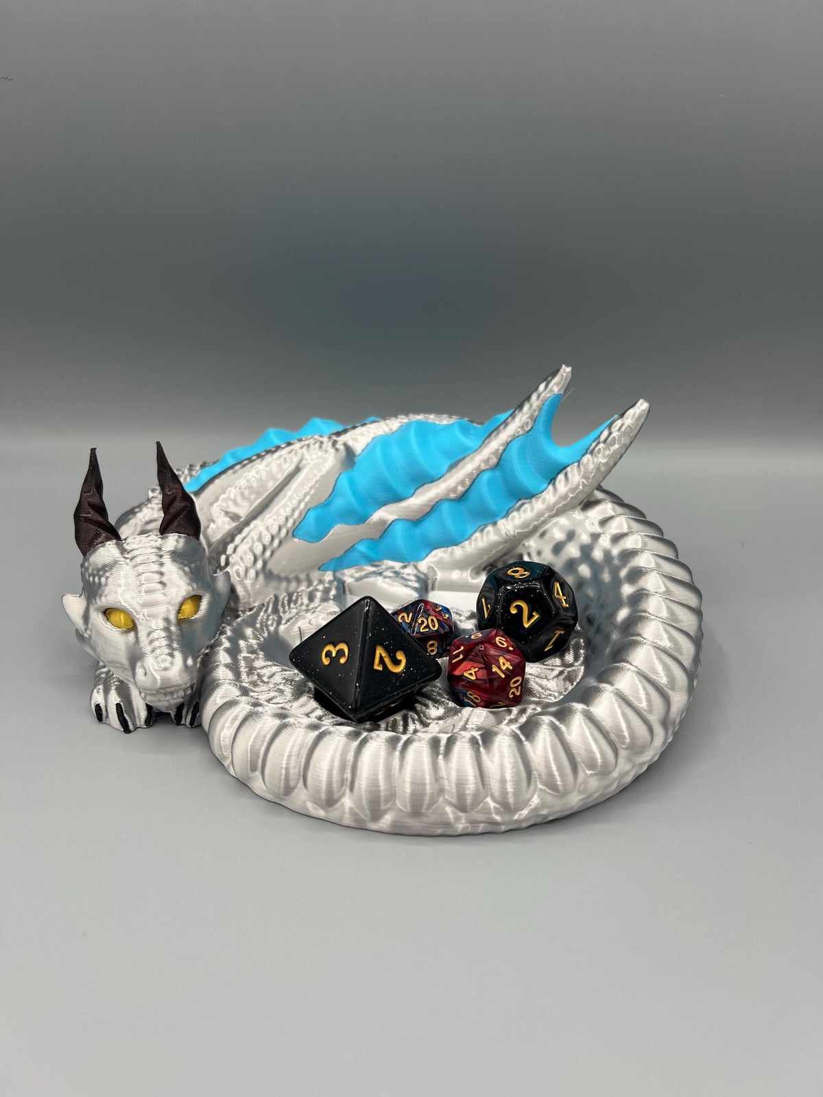 3D Printed Dragon Dice Holder: Silver Gaming Tray, DnD Accessory