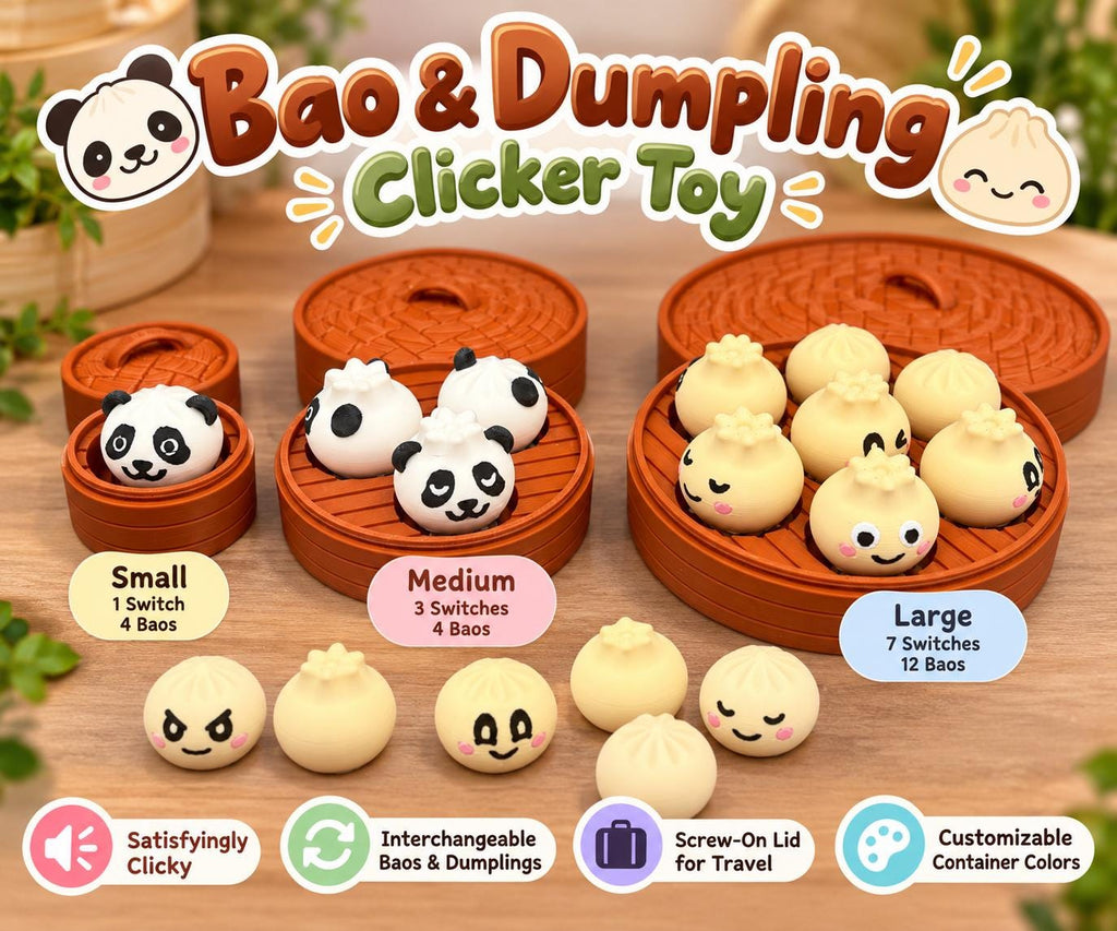 3D Printed Bao Dumpling Clicker Toy, Panda Bao Fidget, Cute Dumpling Fidget Toy, Travel Clicker, Kawaii Desk Toy, Collectible Gift