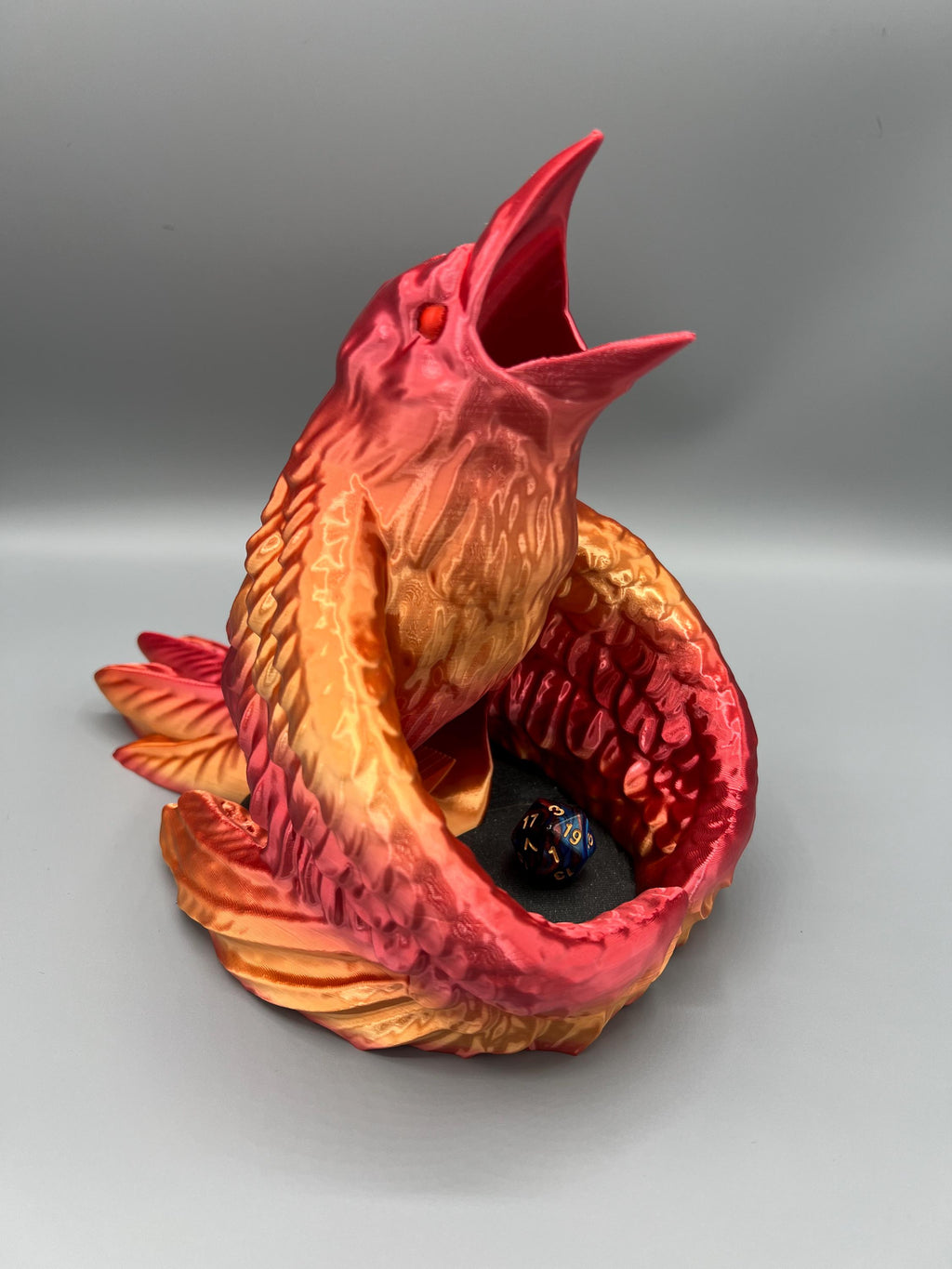 3D Printed Raven Dice Tower: Galaxy Black & Fiery Red - DnD RPG Gaming