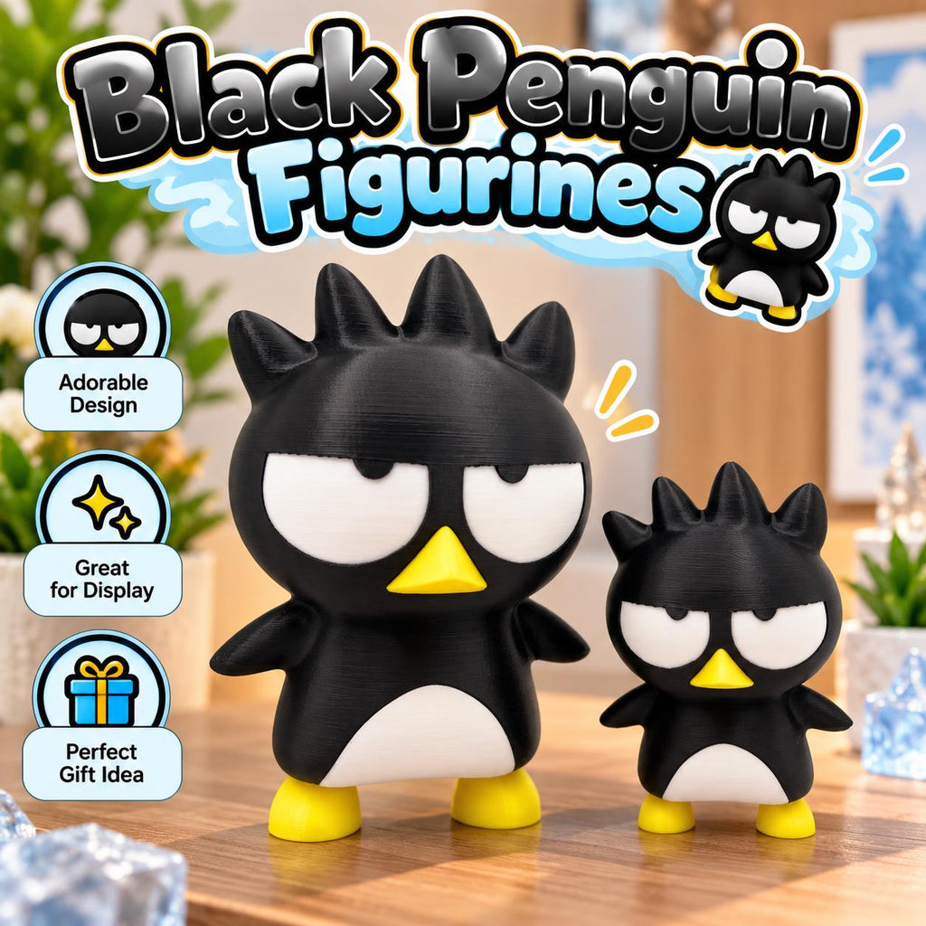 3D Printed Black Penguin Figurine: Unamused Desk Decor