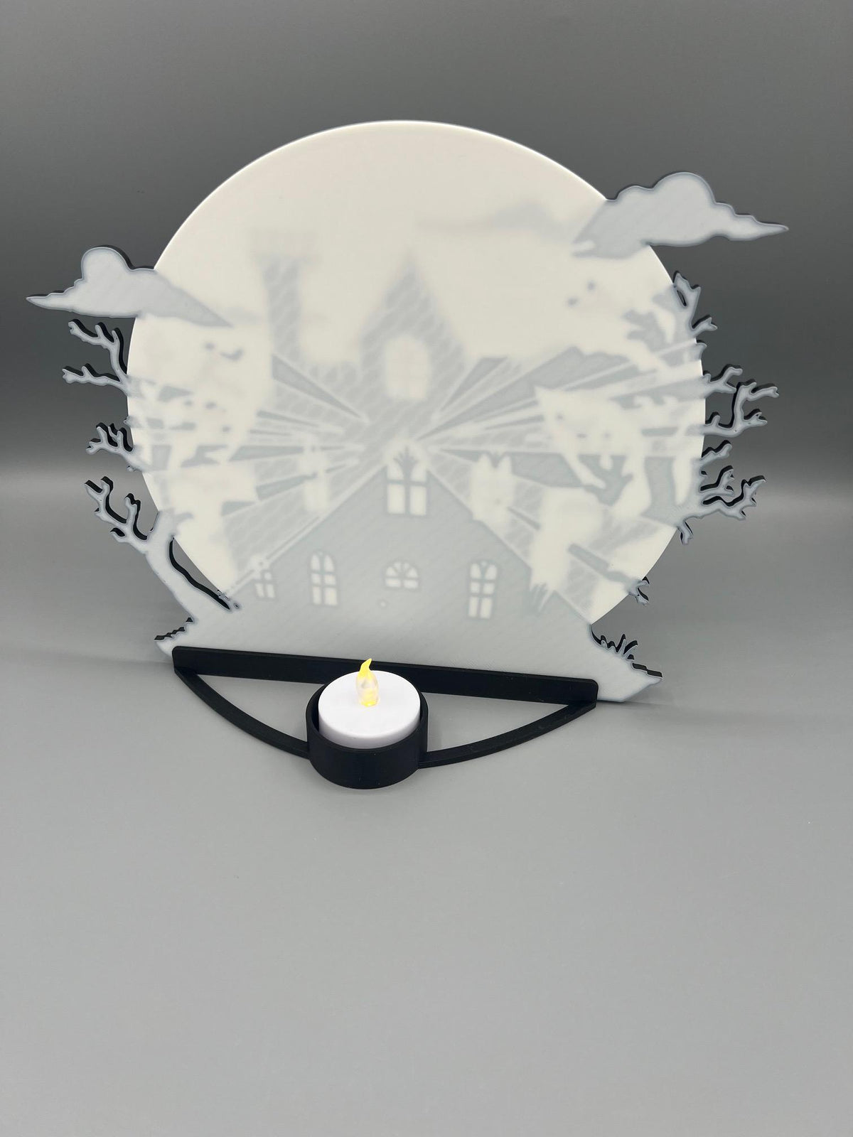 3D Printed Haunted House Silhouette Display | Spooky Halloween Moon Decor
