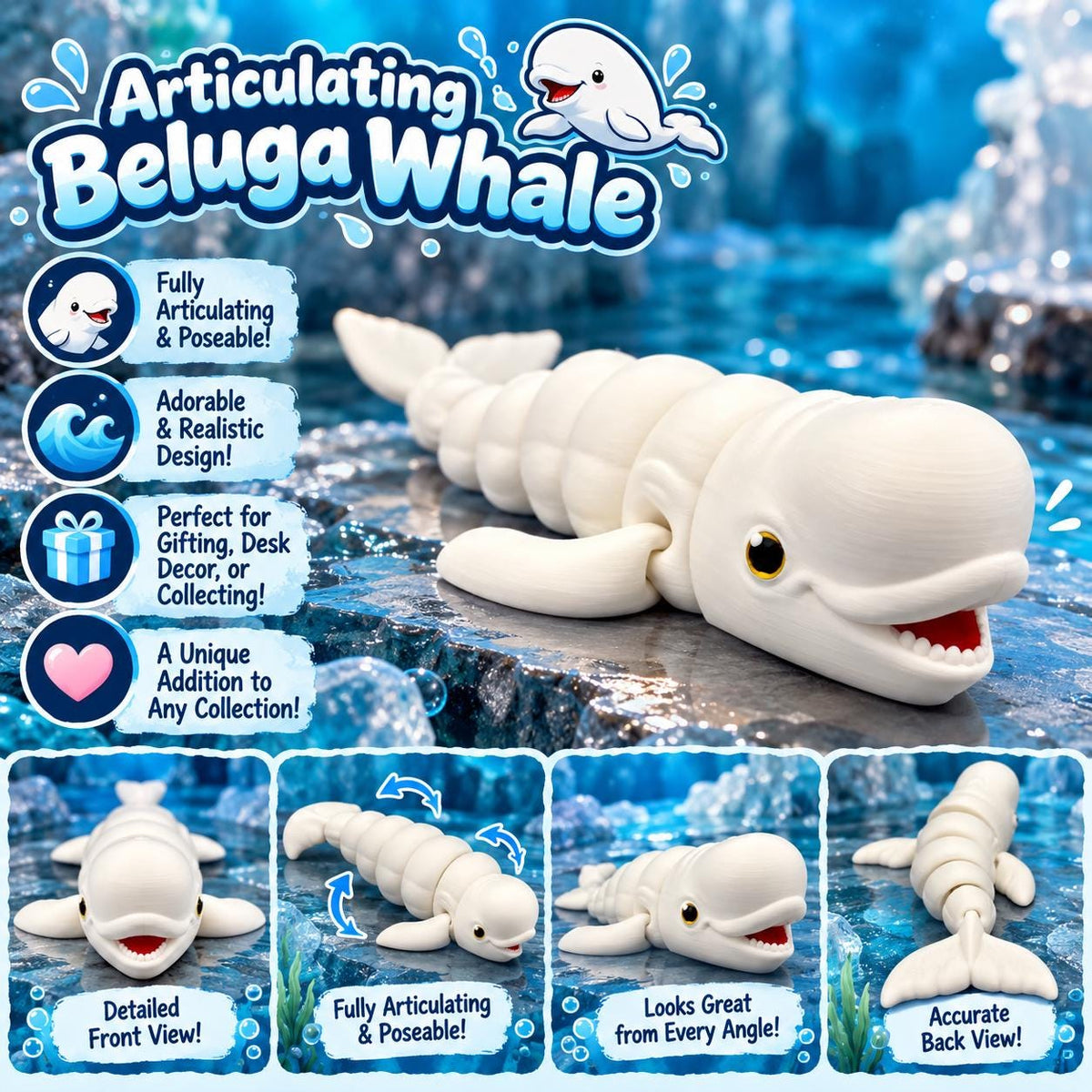 3D Printed Articulating Beluga Whale: Customizable Fidget Toy