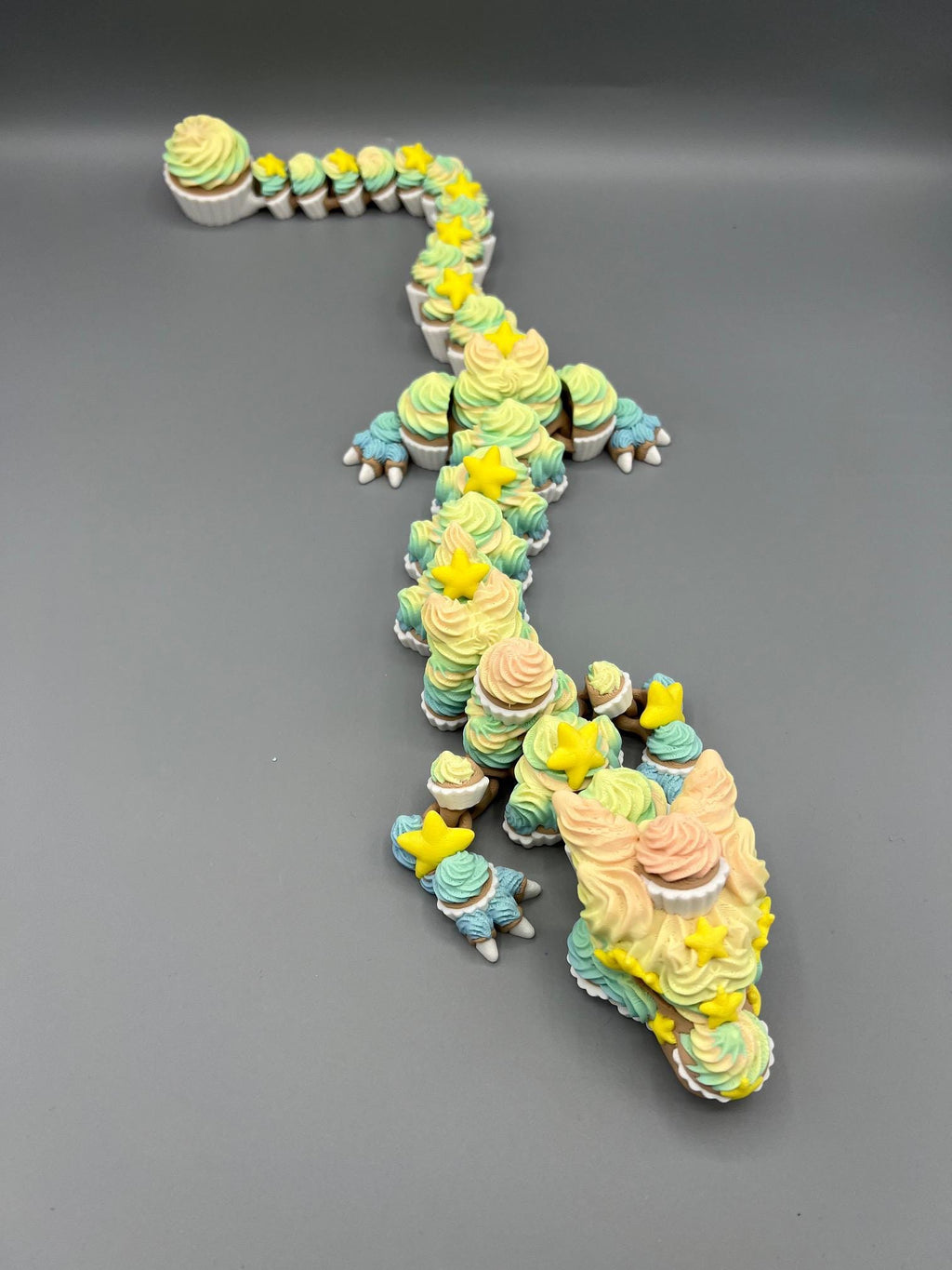 Flexi Birthday Cupcake Dragon | Articulating 3D Printed Dragon | Sensory Fidget Toy | Cute Dragon Collector Gift | Custom Color Dragon