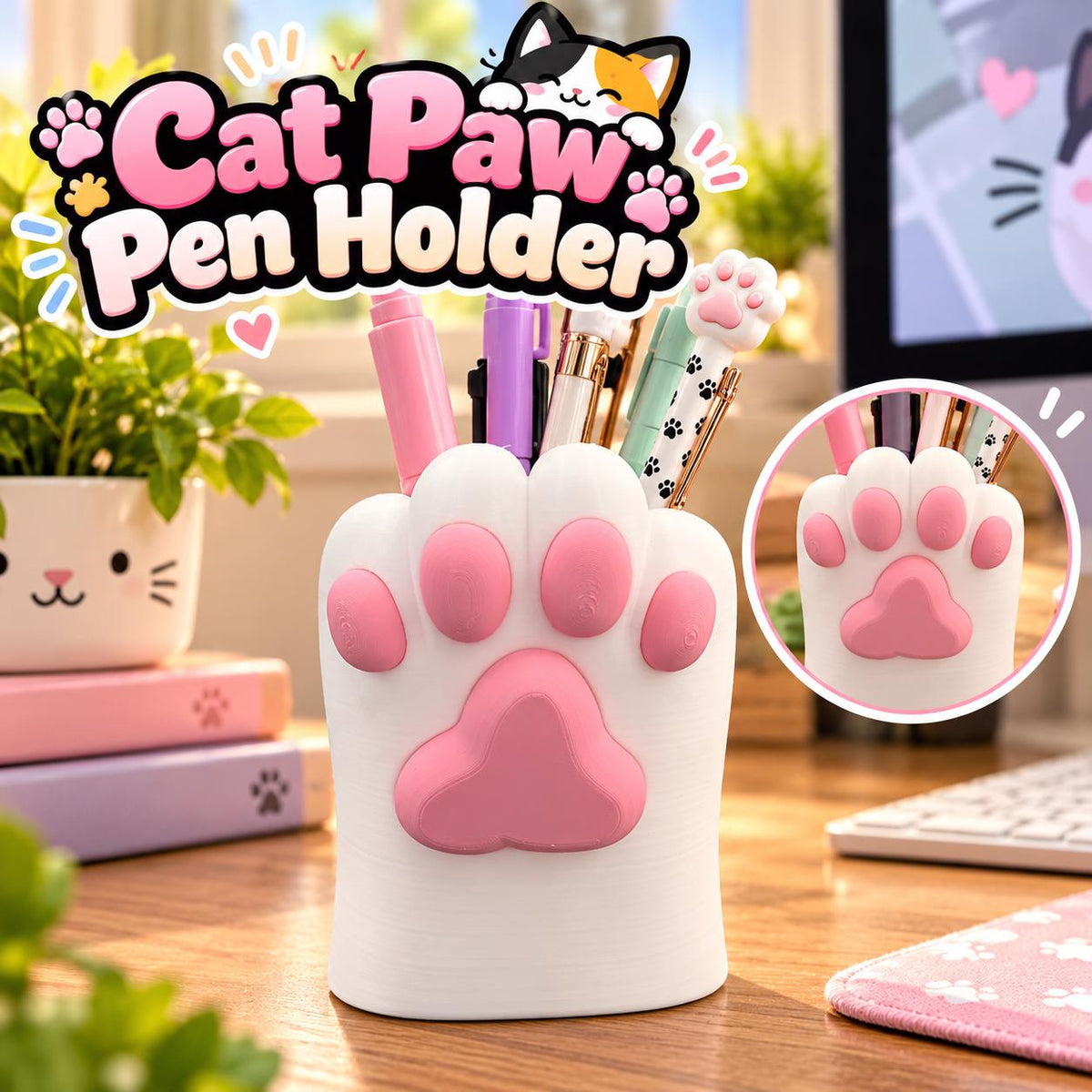 Cat Paw Pen Holder: 3D Printed Kawaii Desk Organizer