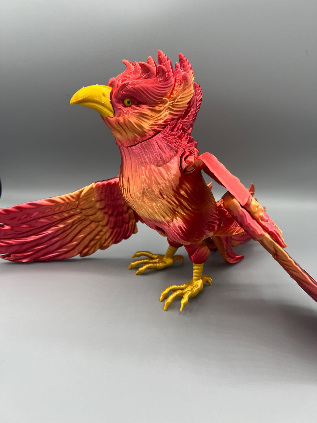 3D Printed Articulating Phoenix Toy: Red-Orange-Gold Flexi Bird