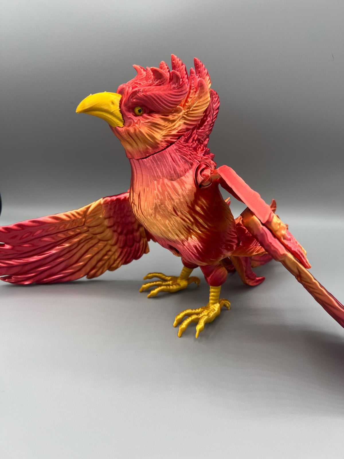 3D Printed Articulating Phoenix Toy: Red-Orange-Gold Flexi Bird