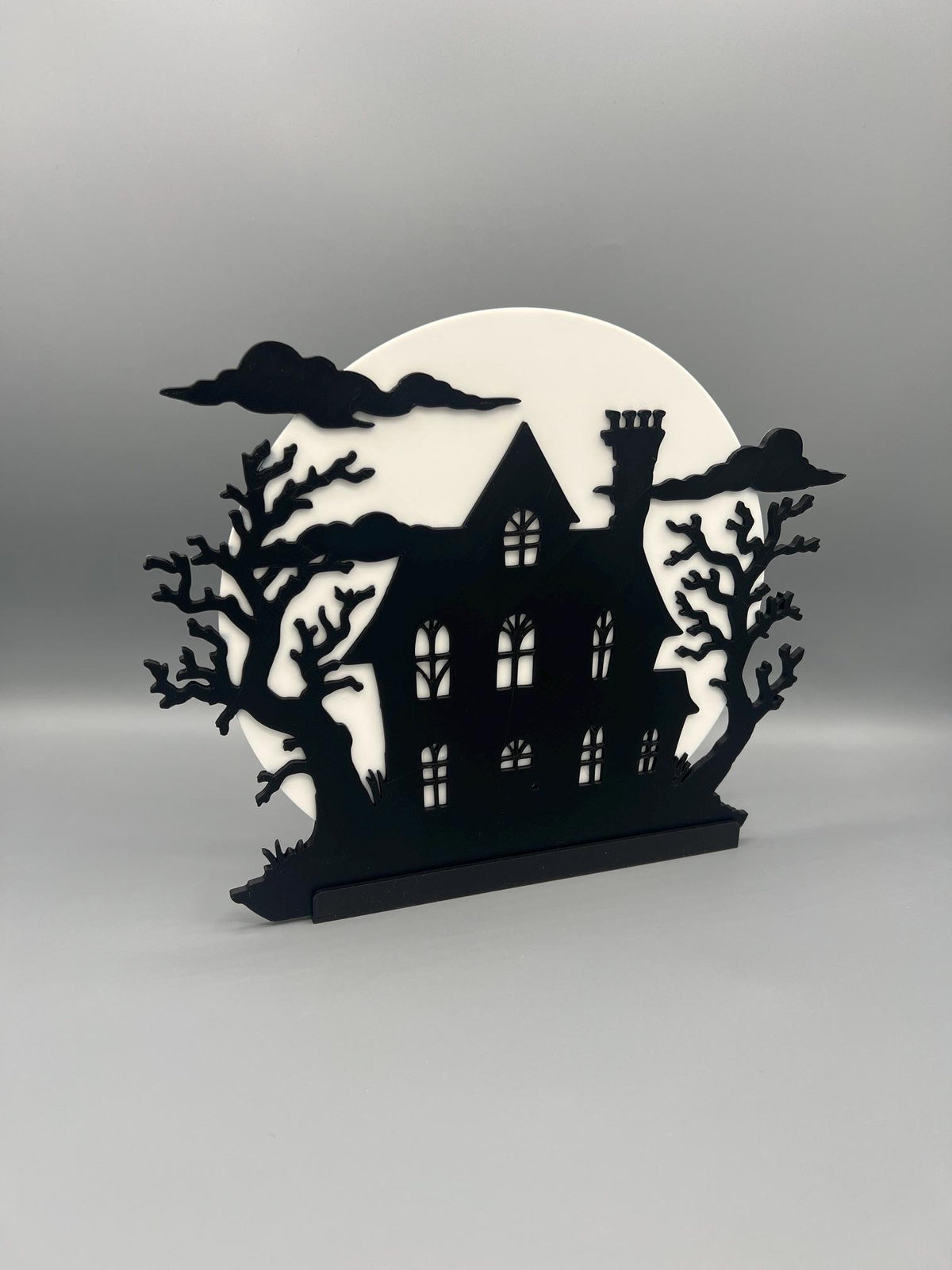 3D Printed Haunted House Silhouette Display | Spooky Halloween Moon Decor