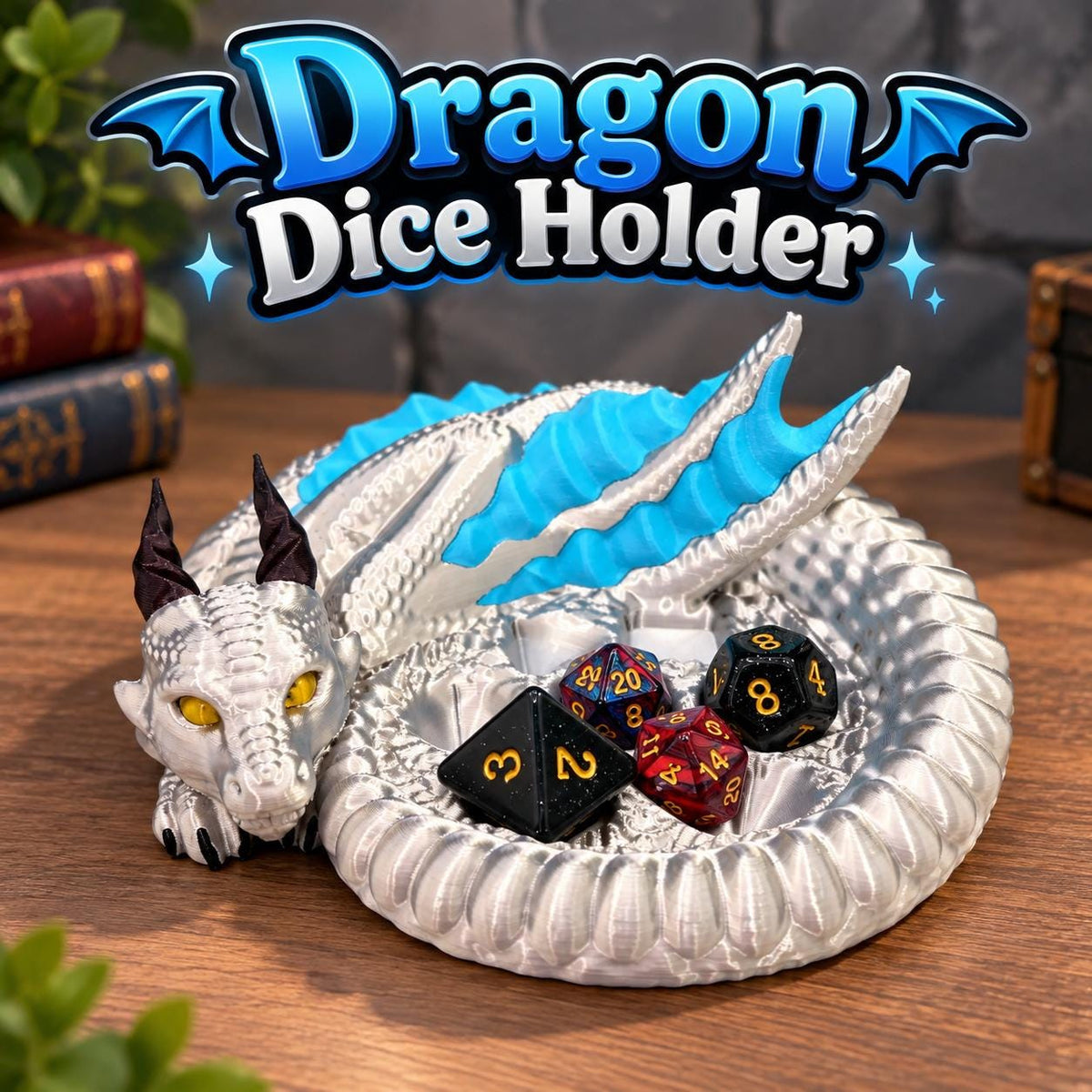 3D Printed Dragon Dice Holder: Silver Gaming Tray, DnD Accessory