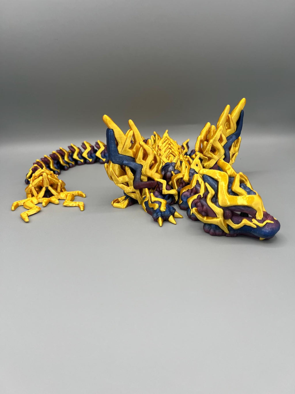 3D Printed Flexi Storm Dragon | Articulating Fidget Toy, Starry Night Body, Gold Accents