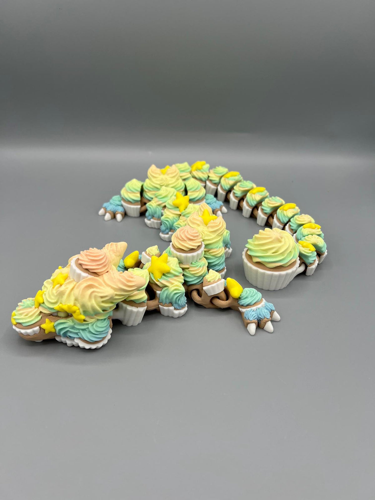 Flexi Birthday Cupcake Dragon | Articulating 3D Printed Dragon | Sensory Fidget Toy | Cute Dragon Collector Gift | Custom Color Dragon
