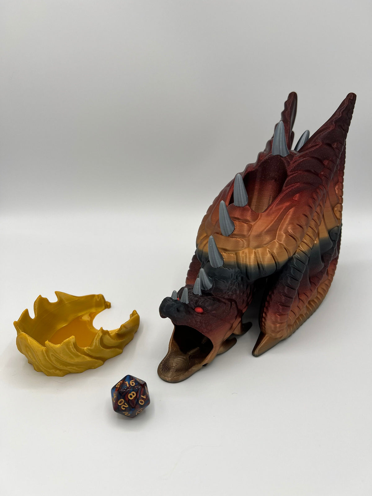 Fire Wyvern Dice Tower: 3D Printed Tri-Color Dragon Gaming Accessory