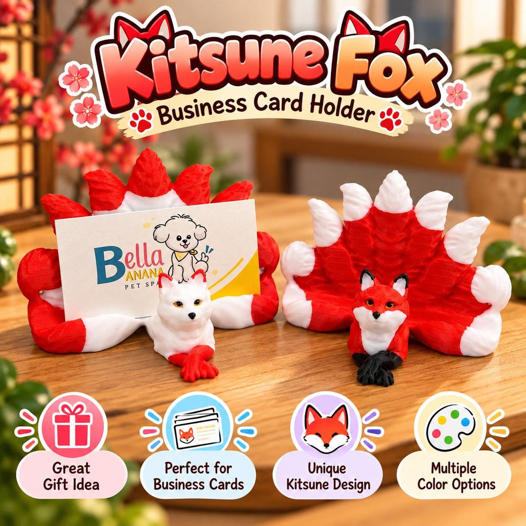 3D Printed Kitsune Fox Business Card Holder: Japanese Desk Decor