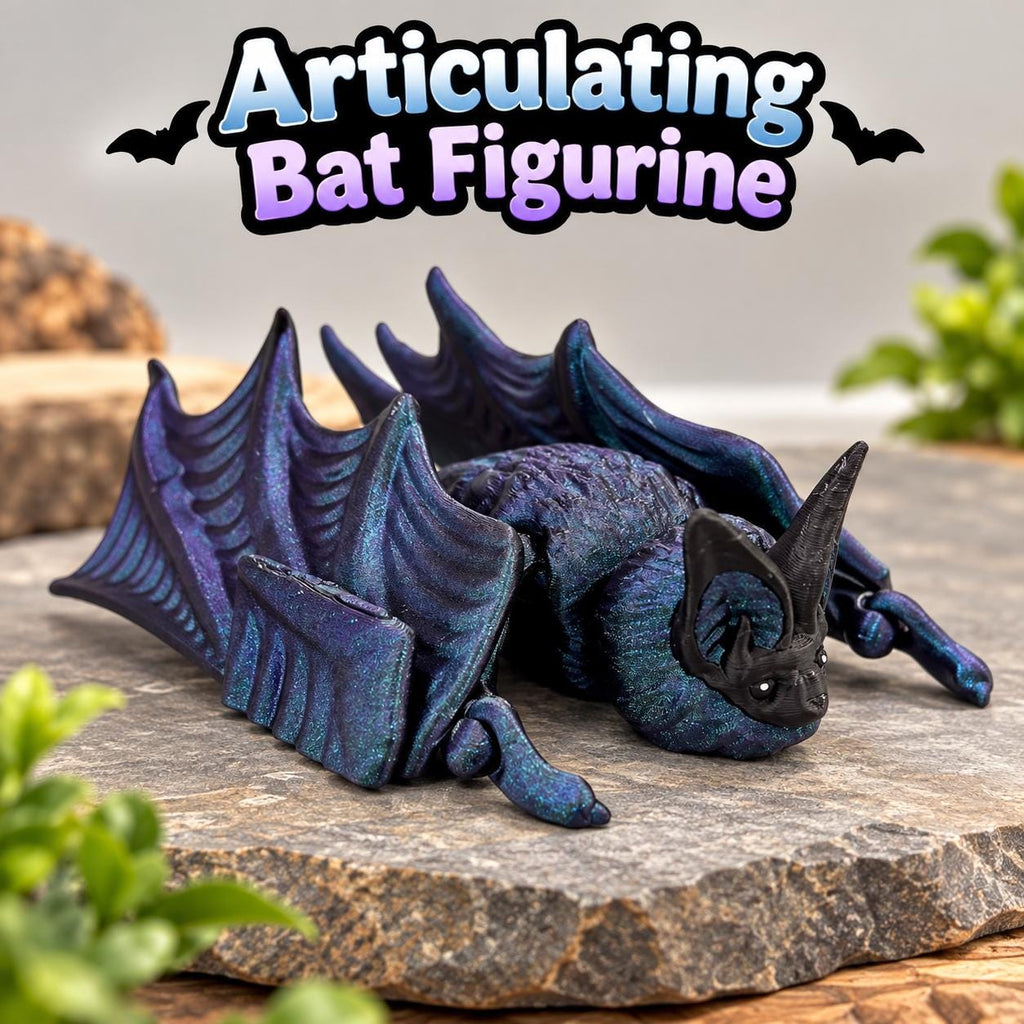Flexi Bat Figurine: Articulating 3D Printed Burnt Titanium Shimmer Toy