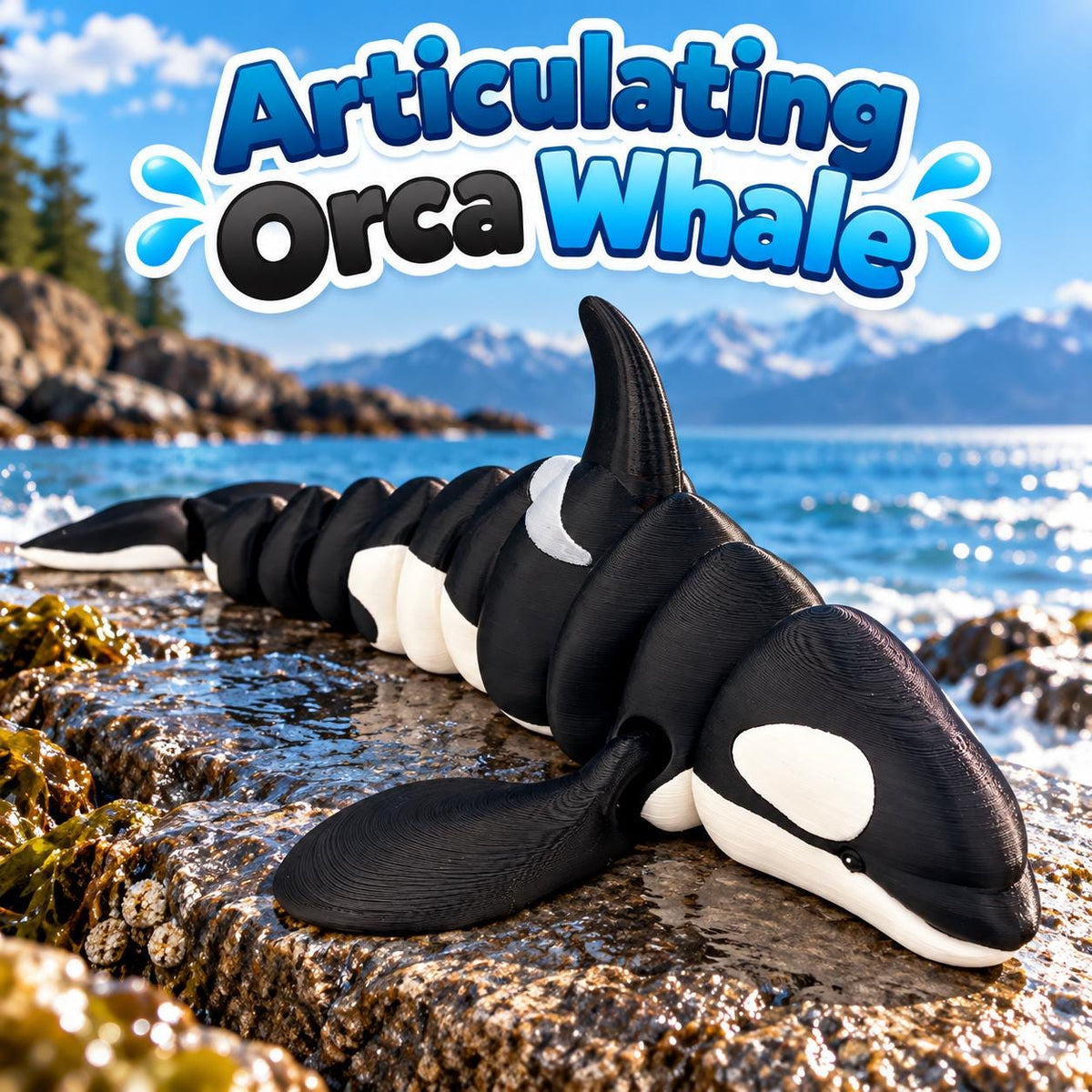 3D Printed Flexi Orca Whale: Articulated Fidget Toy, Custom Colors