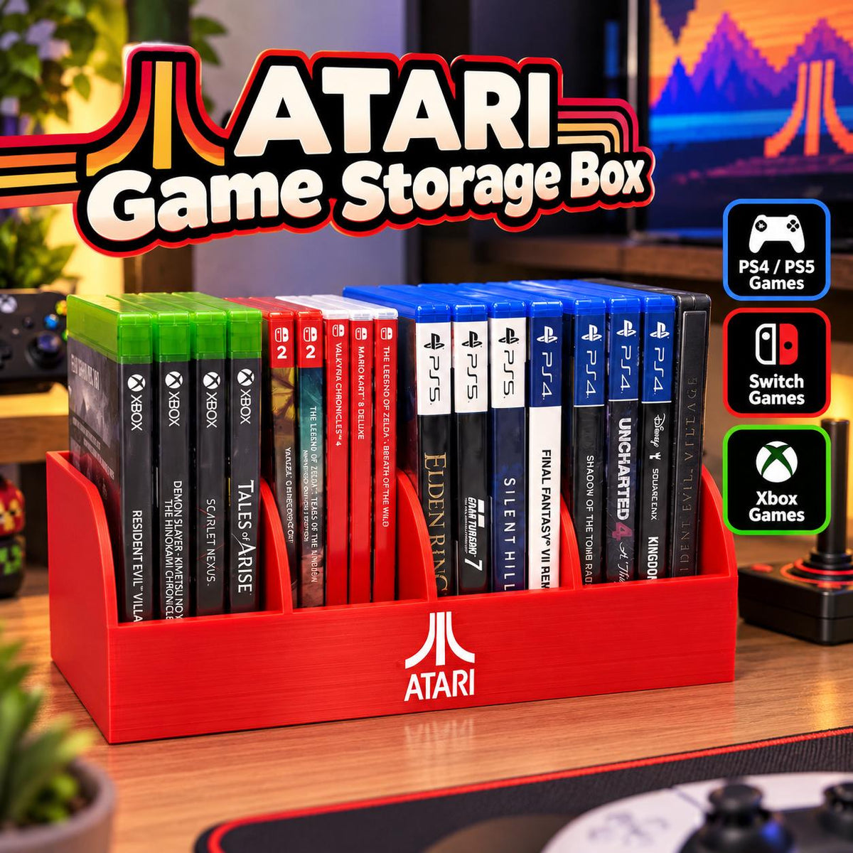 3D Printed Atari Game Storage Box: Retro Gaming Desk Organizer