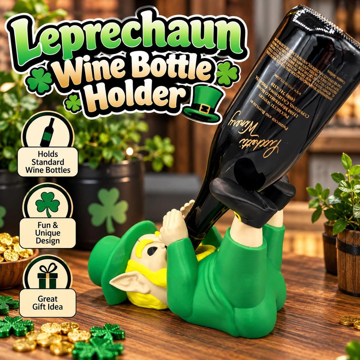3D Printed Leprechaun Wine Bottle Holder: St. Patrick's Day Decor
