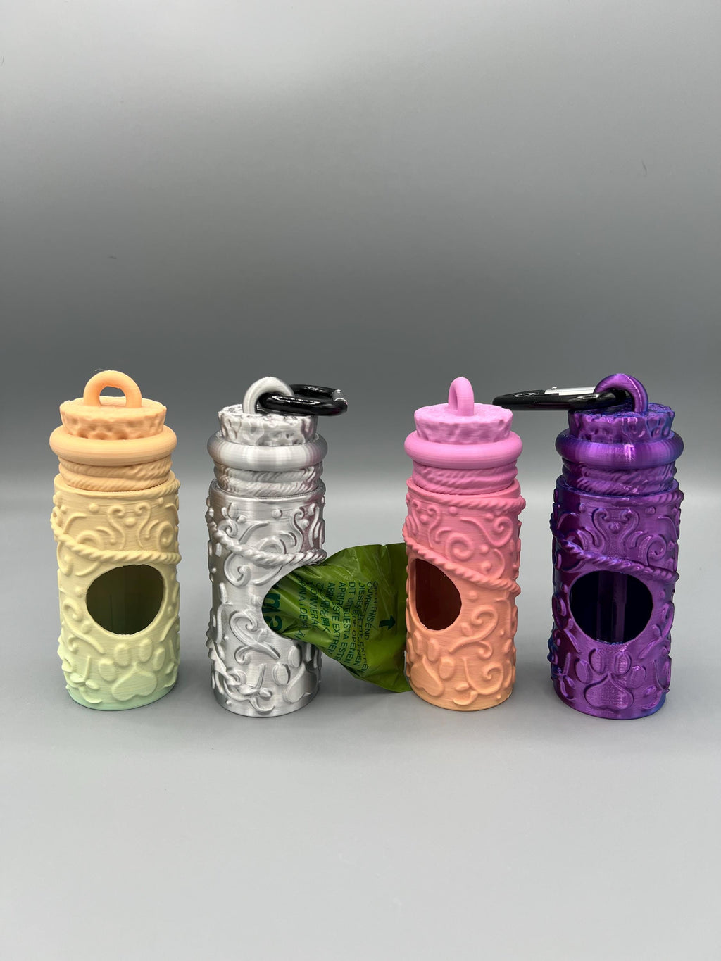3D Printed Dog Poop Bag Holder: Paw Print Design, Carabiner Clip