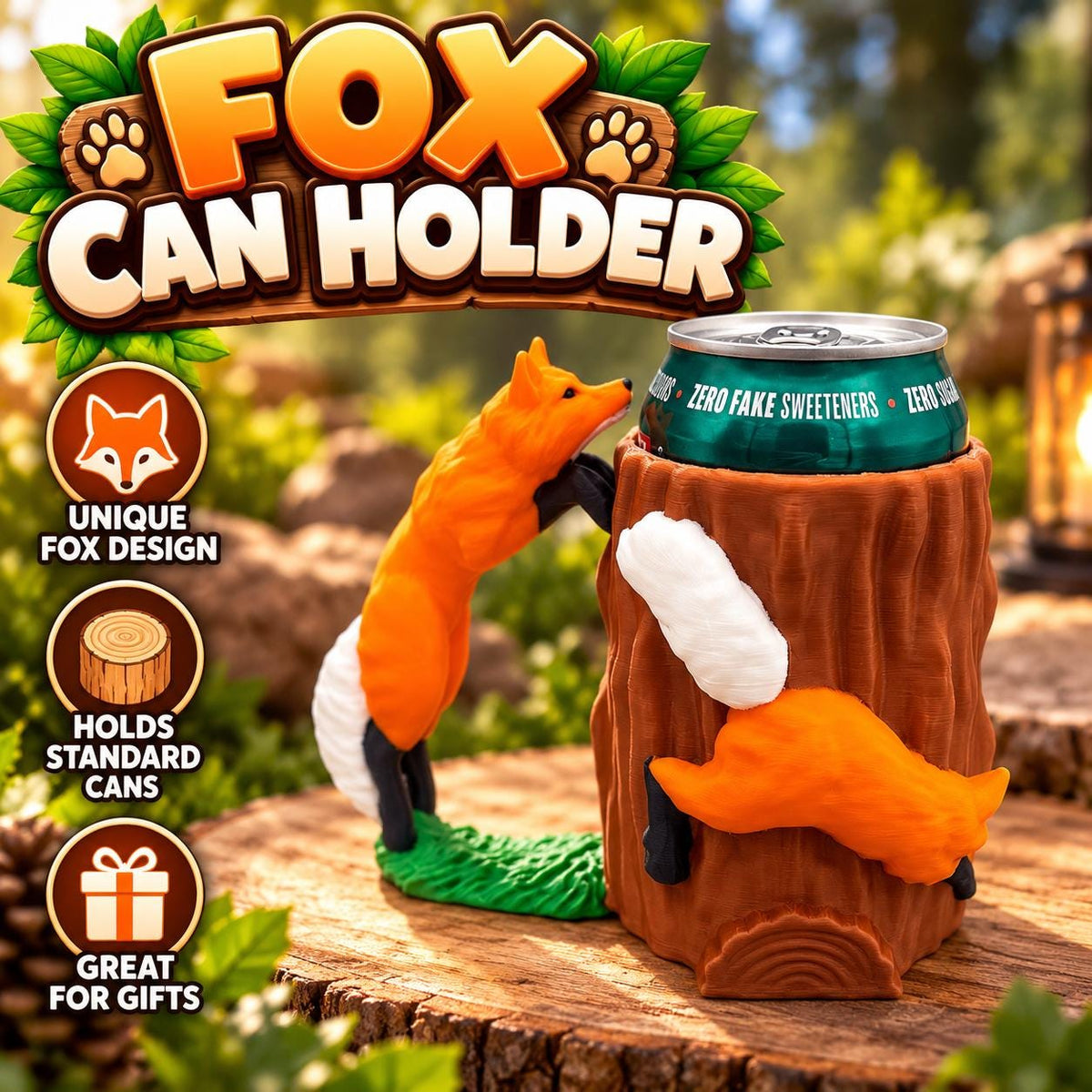 3D Printed Fox Can Holder: Ergonomic Drink Beverage Cooler