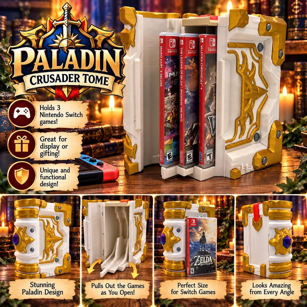 Paladin Crusader Tome Nintendo Switch Game Holder: 3-Game Storage