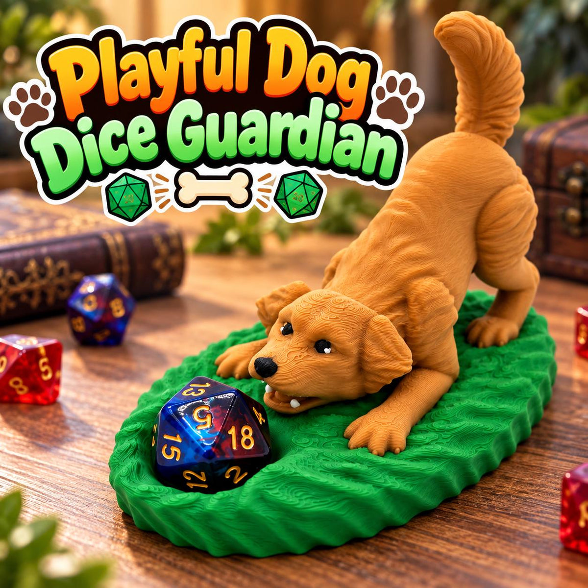 Playful Dog Dice Guardian: 3D Printed Dice Holder, Gamer Gift