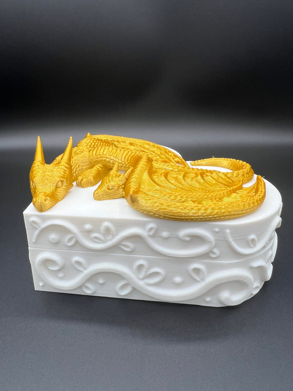 3D Printed Dragon Heart Jewelry Box: Gold Dragon, Medieval Storage