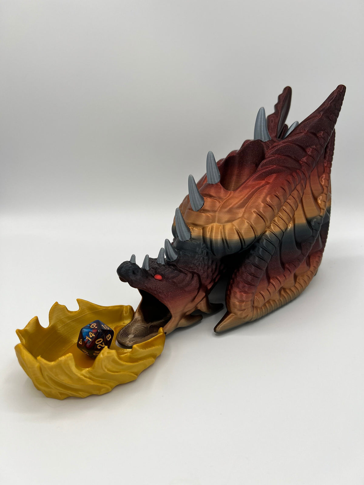 Fire Wyvern Dice Tower: 3D Printed Tri-Color Dragon Gaming Accessory
