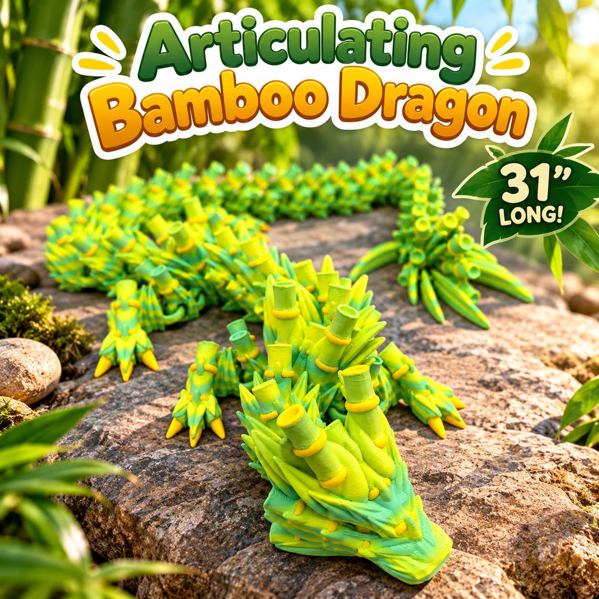 31" Articulating Bamboo Dragon: 3D Printed Fantasy Desk Toy