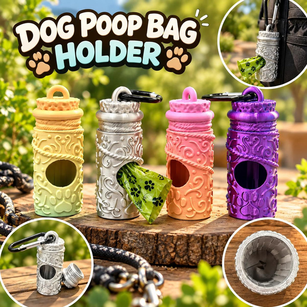 3D Printed Dog Poop Bag Holder: Paw Print Design, Carabiner Clip