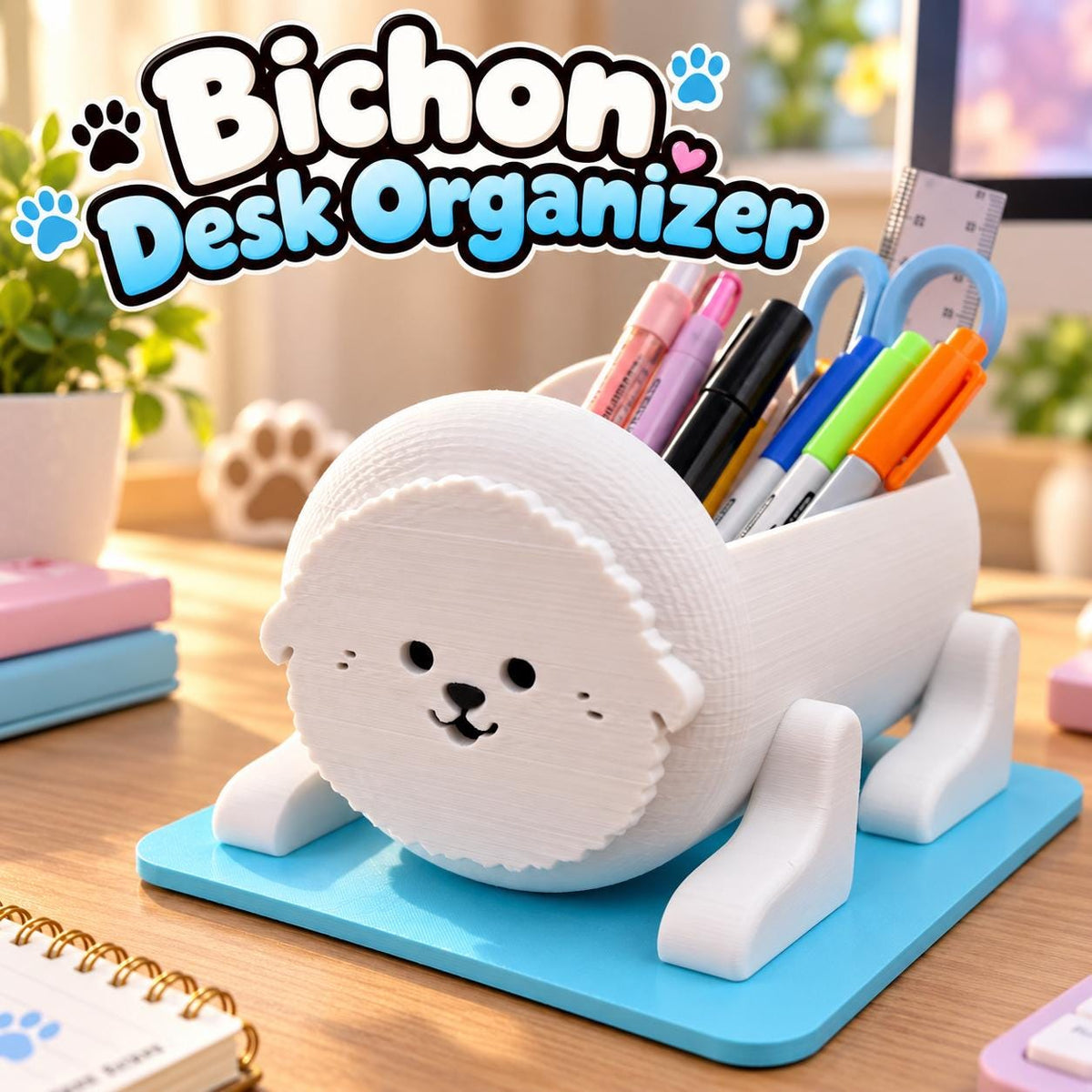 3D Printed Bichon Desk Organizer: Dog Lover Gift
