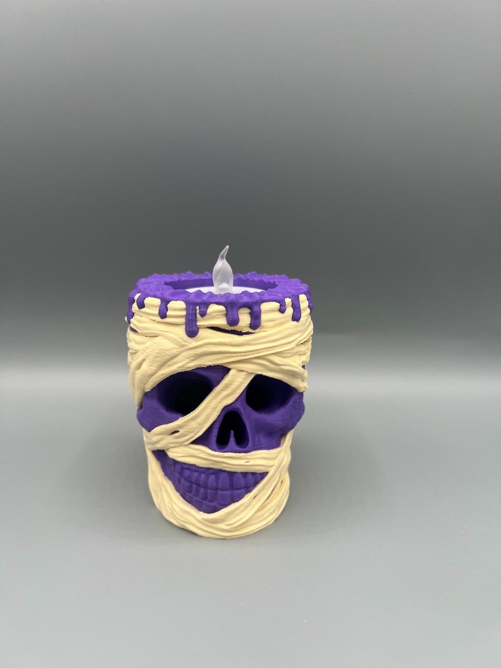 3D Printed Mummy Tealight Holder – Spooky Halloween Decor, Glowing Eyes & Nose