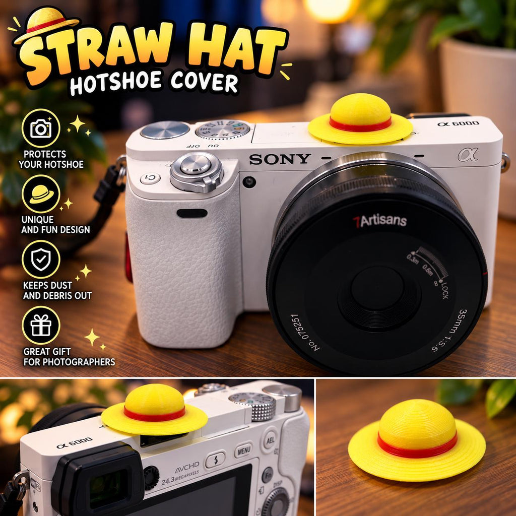 3D Printed Straw Hat Camera Hotshoe Cover - Customizable (2 Pack)