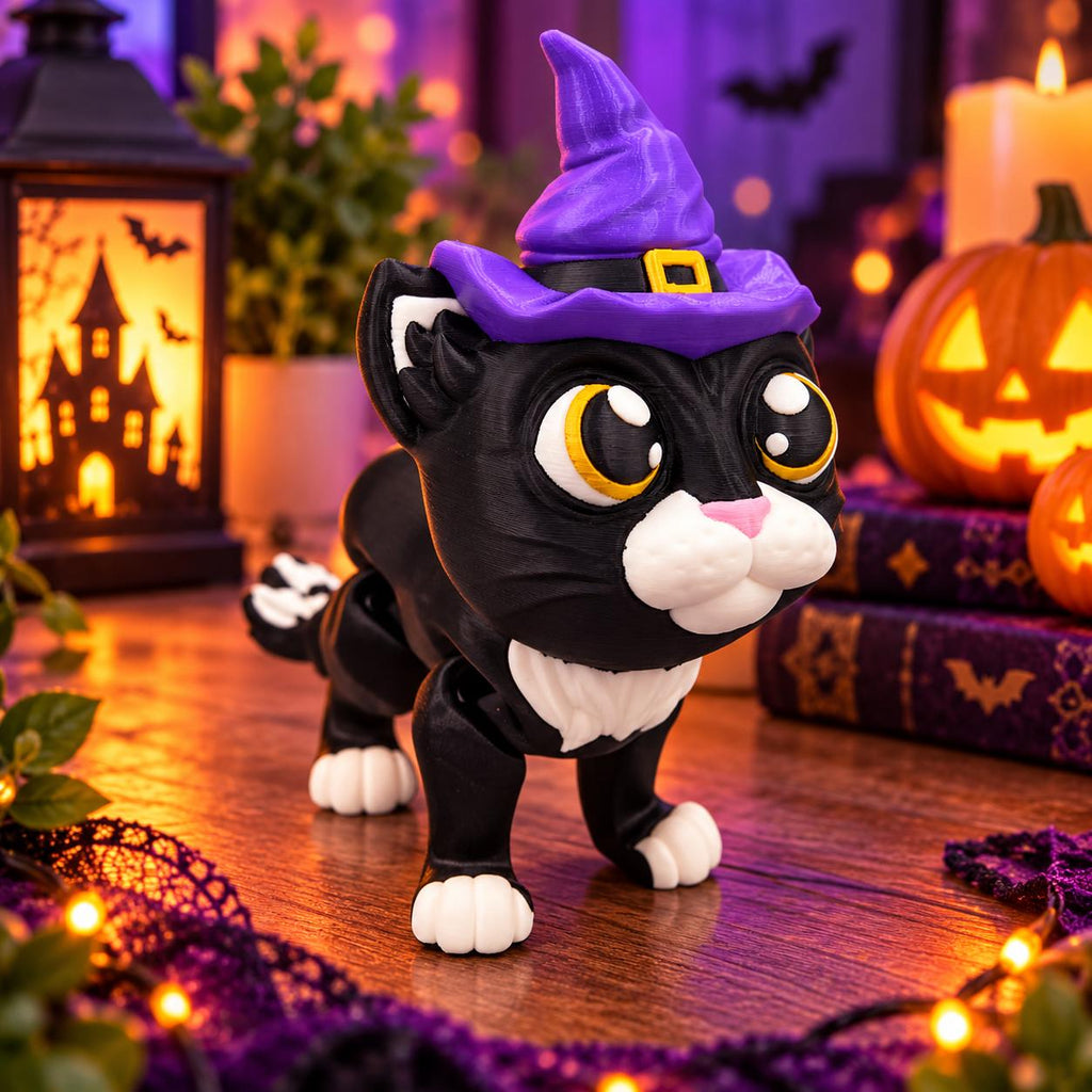 3D Printed Halloween Cat Fidget Toy: Articulating Black Cat Decor